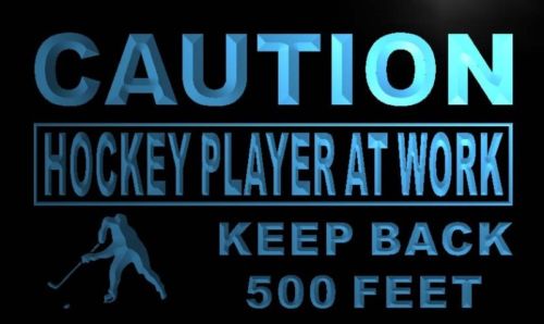Caution Hockey Player At Work Neon Light Sign